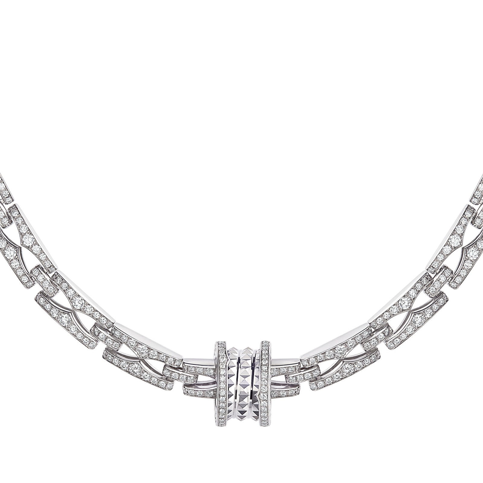 Bvlgari Jewelry 18k White Gold B.ZERO1 7.19cttw Pave Diamond Necklace 15-18 Inch