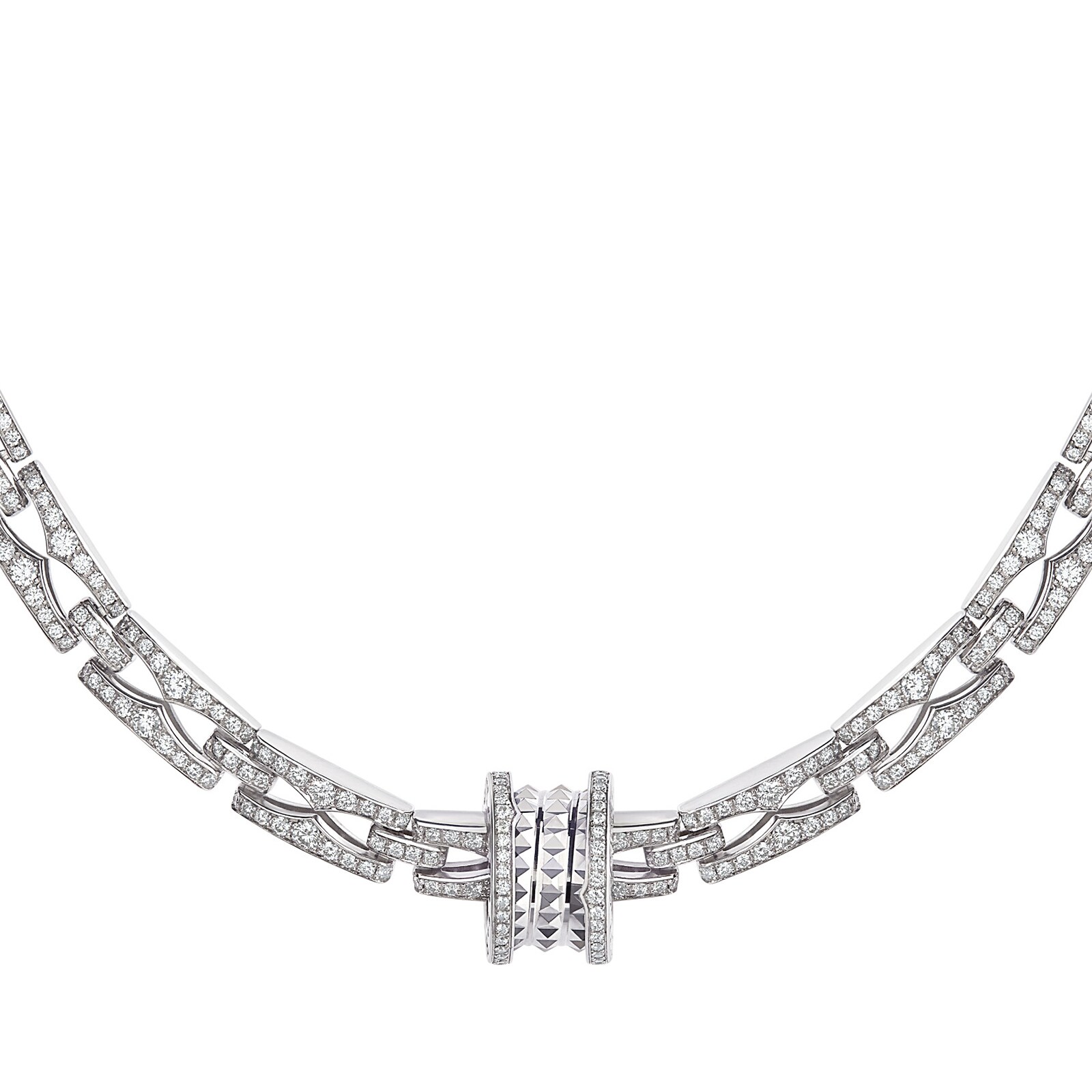 Bvlgari Jewelry 18k White Gold B.ZERO1 7.19cttw Pave Diamond Necklace 15-18 Inch