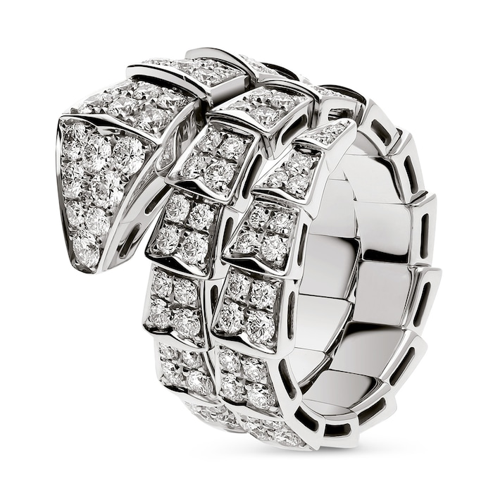 Bvlgari Jewelry 18k White Gold Serpenti Viper 2.77cttw 2 Row Full Pave Diamond Ring - Size Medium