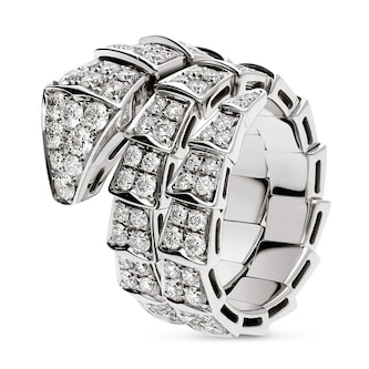 Bvlgari Jewelry 18k White Gold Serpenti Viper 2.77cttw 2 Row Full Pave Diamond Ring - Size Medium