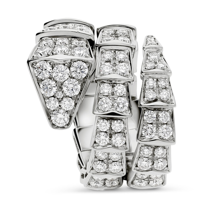 Bvlgari Jewelry 18k White Gold Serpenti Viper 2.77cttw 2 Row Full Pave Diamond Ring - Size Medium