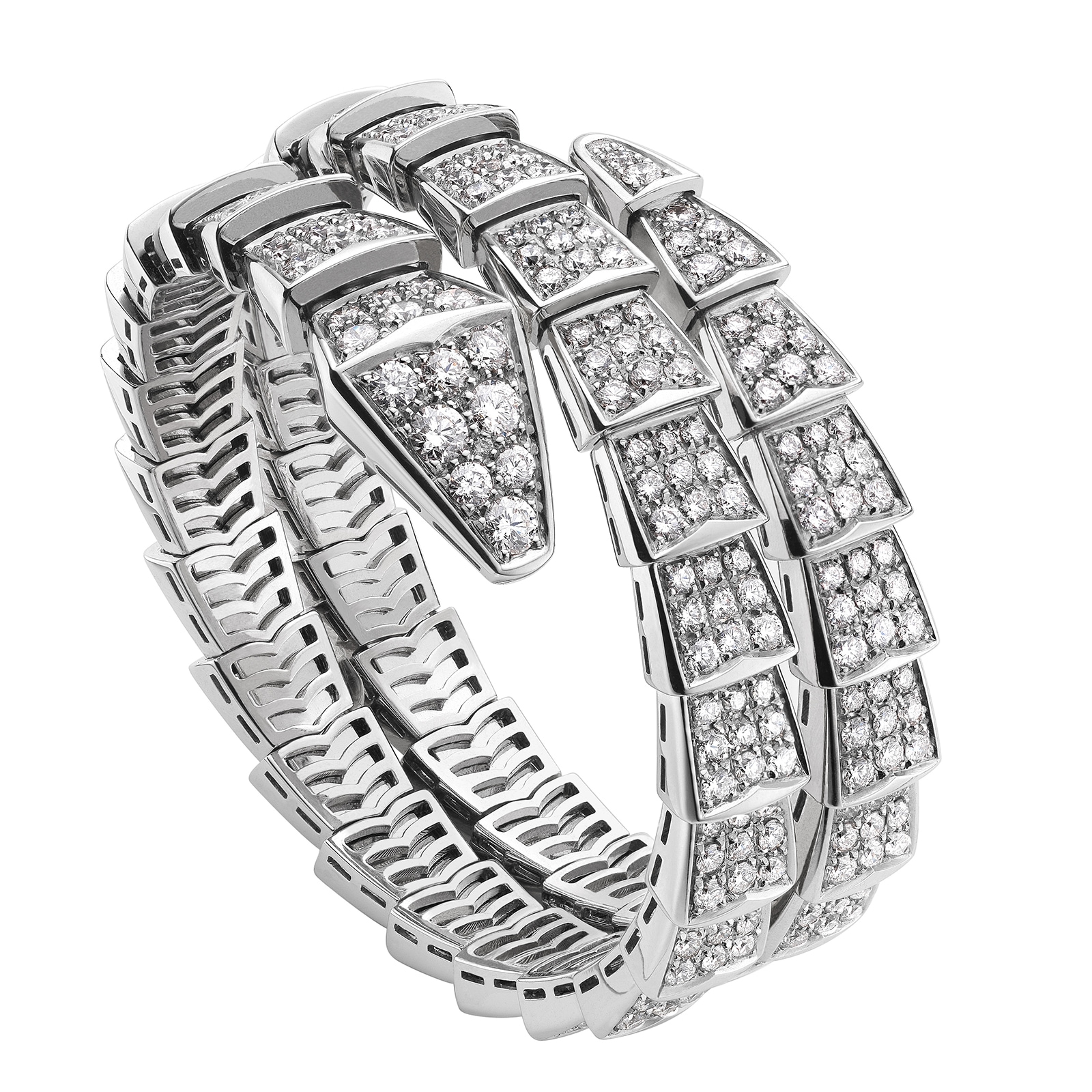 Bvlgari Jewelry 18k White Gold Serpenti Viper 5.02cttw 2 Row Full Pave Diamond Bracelet - Size Medium Bvlgari Jewelry 18k White Gold Serpenti Viper 5.02cttw 2 Row Full Pave Diamond Bracelet - Size Medium