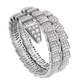 Bvlgari Jewelry 18k White Gold Serpenti Viper 5.02cttw 2 Row Full Pave Diamond Bracelet - Size Medium