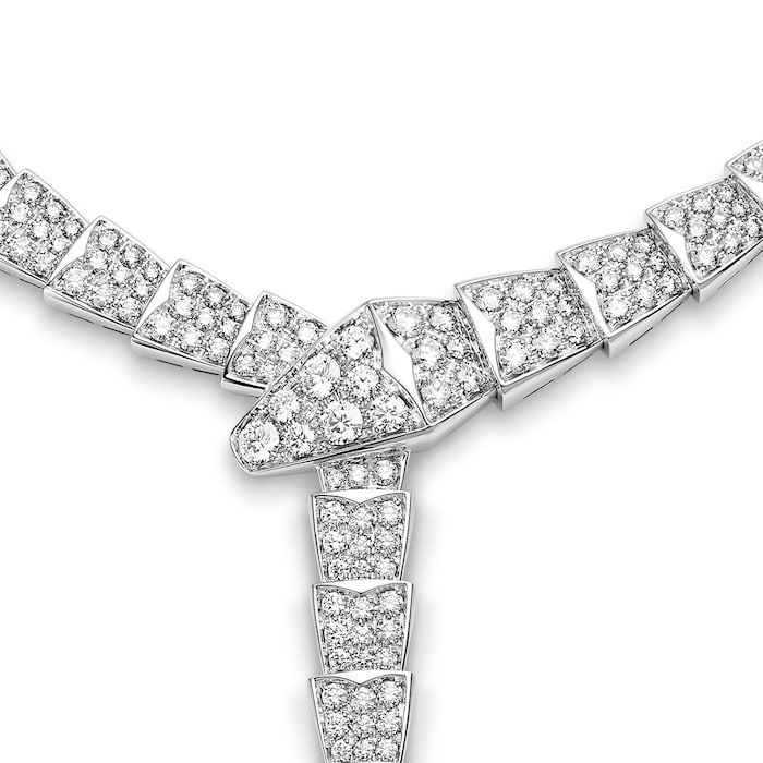 Bvlgari Jewelry 18k White Gold Serpenti Viper  Diamond Necklace 15  Inch 348165 | Mayors