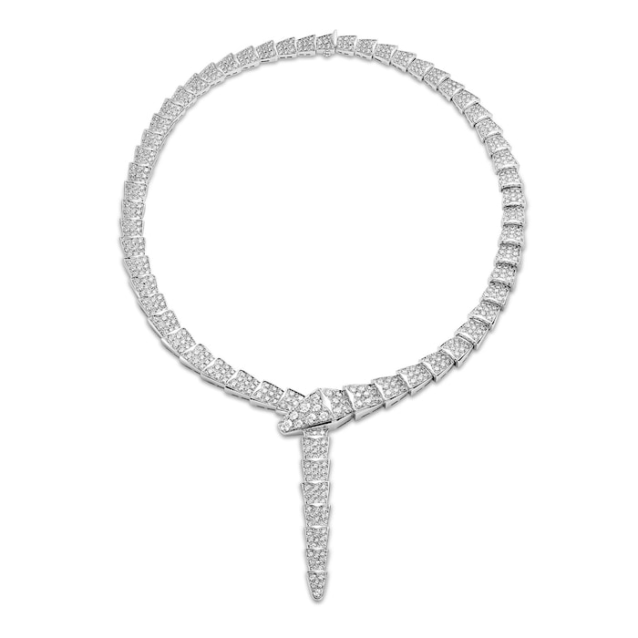 Bvlgari Jewelry 18k White Gold Serpenti Viper 14.74cttw Diamond Necklace 15 Inch