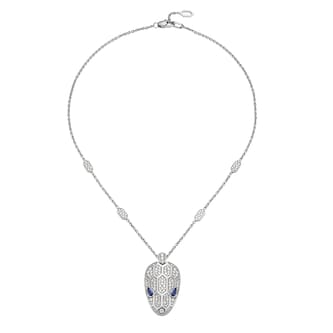 Bvlgari Jewelry 18k White Gold Serpenti 2.07cttw Diamond and 0.78cttw Sapphire Pendant