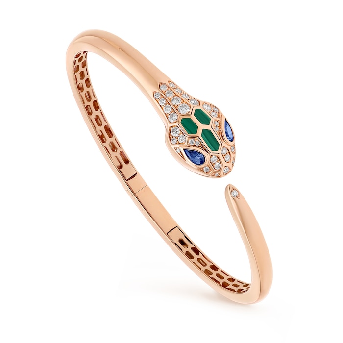Bvlgari Jewelry 18k Rose Gold Serpenti 0.40cttw Sapphire And 0.50cttw Diamond Bracelet - Size Small