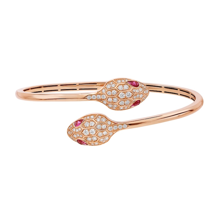 Bvlgari Jewelry 18k Rose Gold 1.08cttw Diamond and Rubellite Serpenti Bracelet Size Small