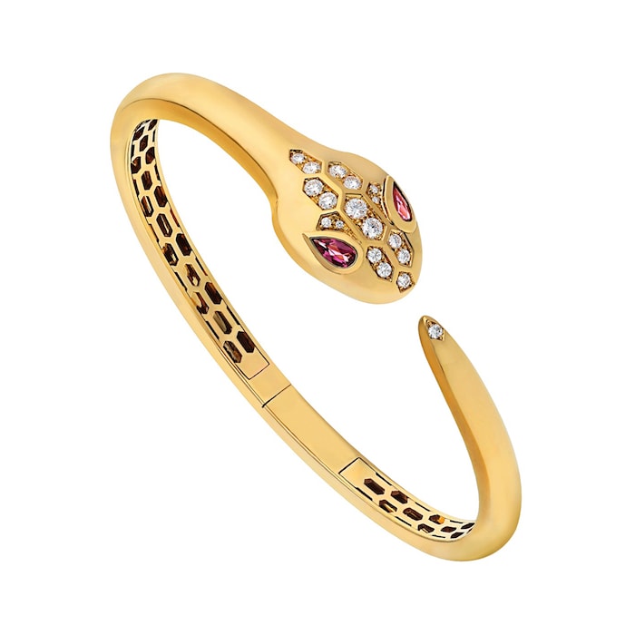 Bvlgari Jewelry 18k Yellow Gold 0.30cttw Diamond and Rubellite Serpenti Bracelet Size Medium