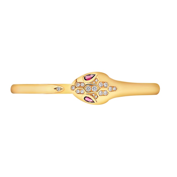 Bvlgari Jewelry 18k Yellow Gold 0.30cttw Diamond and Rubellite Serpenti Bracelet Size Medium
