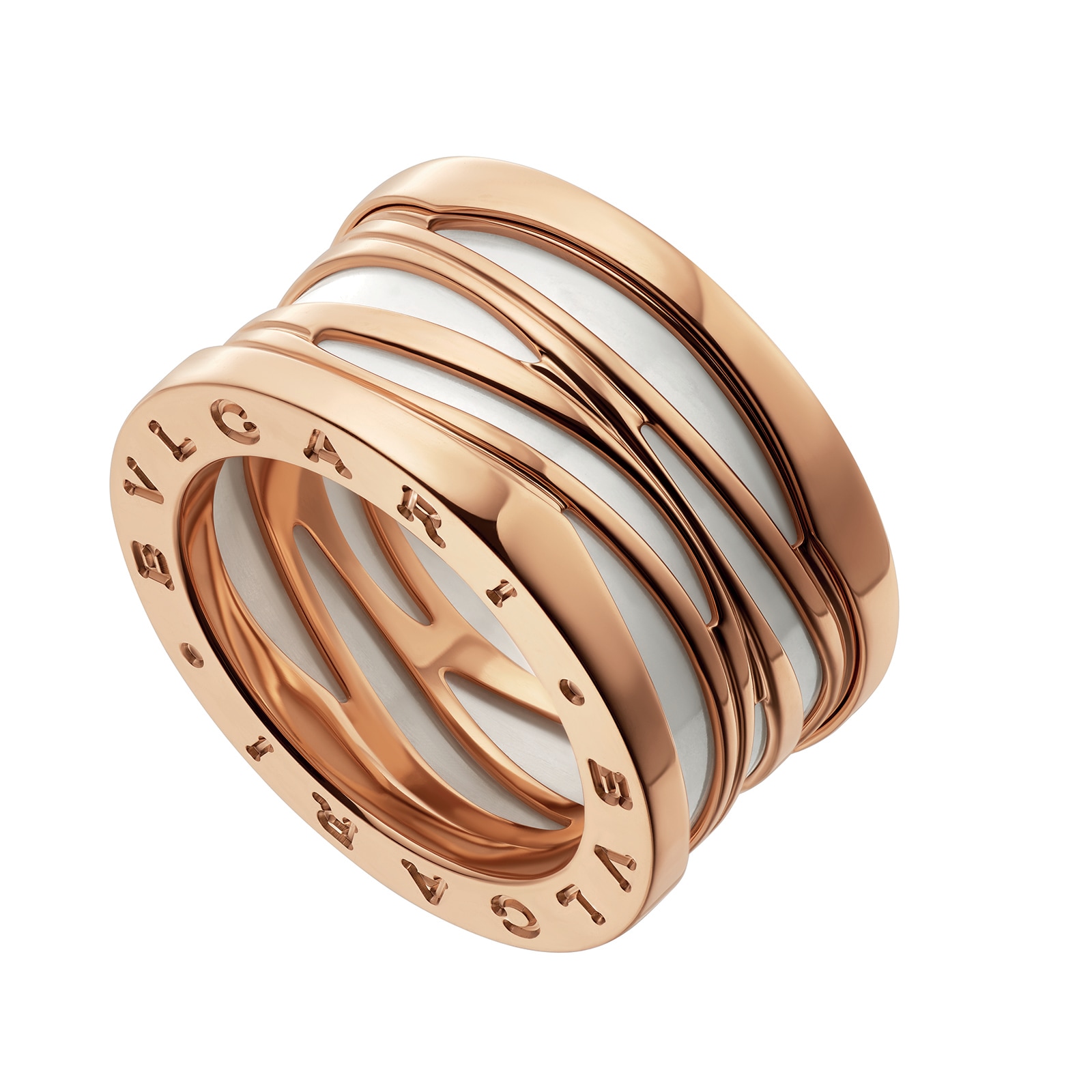 18k Rose Gold B.ZERO1 White Ceramic Ring - Size 6.5