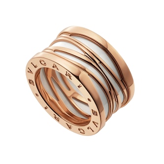 Bvlgari Jewelry 18k Rose Gold B.ZERO1 White Ceramic Ring - Size 7.25