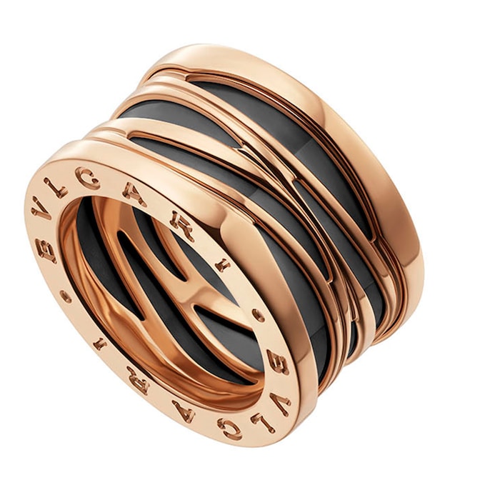 Bvlgari Jewelry 18k Rose Gold and Black Ceramic B.ZERO1 Ring - Size 6.25