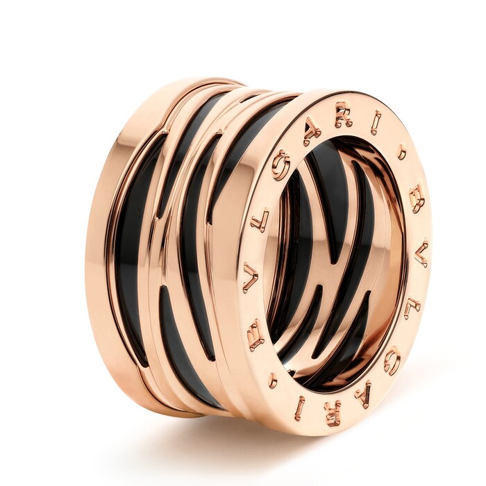 Bvlgari Jewelry 18k Rose Gold and Black Ceramic B.ZERO1 Ring - Size 6.25