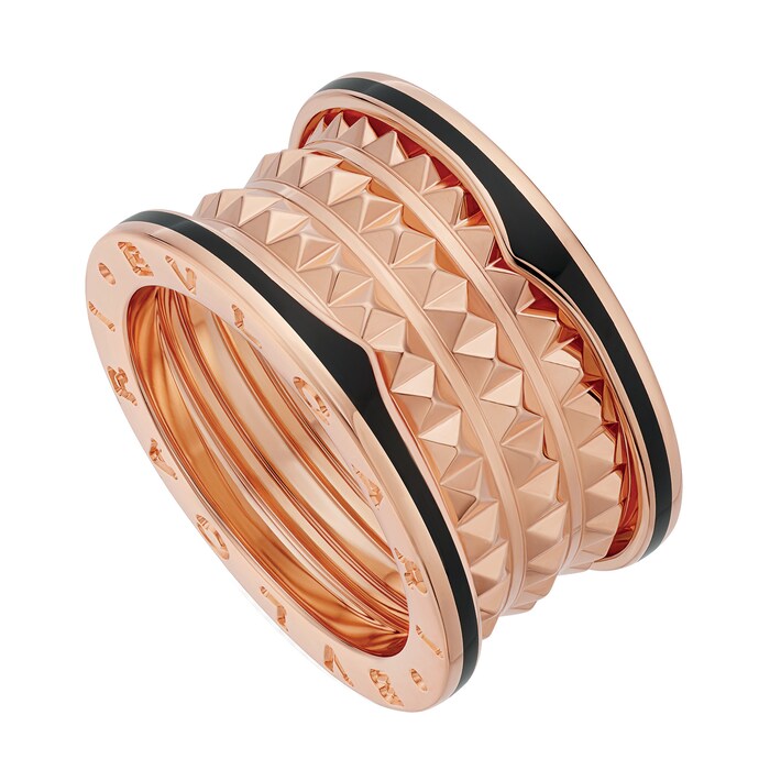 Bvlgari Jewelry 18k Rose Gold B.ZERO1 4 Row Stud Band Ring - Size 7.25