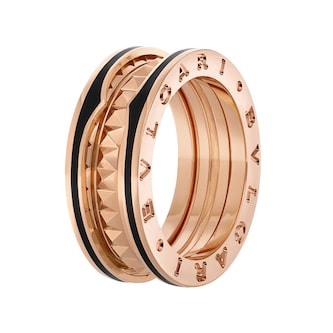 Bvlgari Jewelry 18k Rose Gold and Black Ceramic 2 Band Ring Size 7