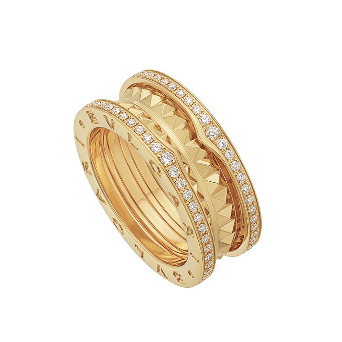 Bvlgari Jewelry 18k Yellow Gold B.ZERO1 2 Row Stud Band Ring - Size 7.25