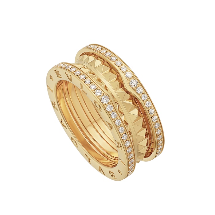 Bvlgari Jewelry 18k Yellow Gold B.ZERO1 2 Row Stud Band Ring - Size 7.25