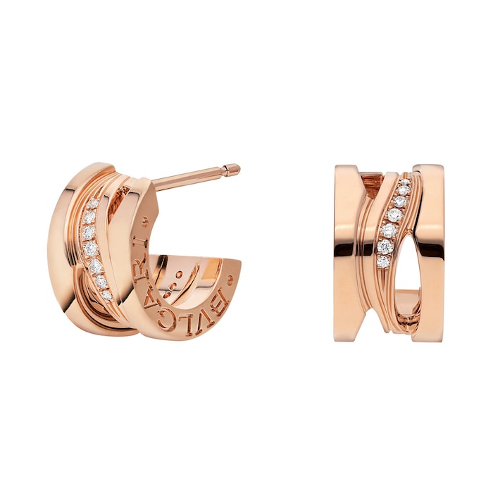 Bvlgari Jewelry 18k Rose Gold 0.07cttw Diamond B.Zero1 Hoop Earrings