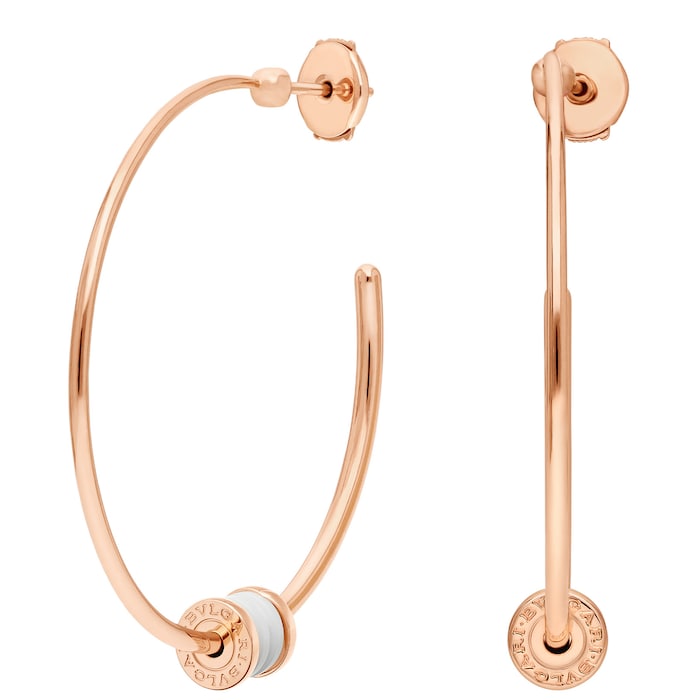 BVLGARI JEWELRY 18k Rose Gold B.ZERO1 White Ceramic Hoop Earrings