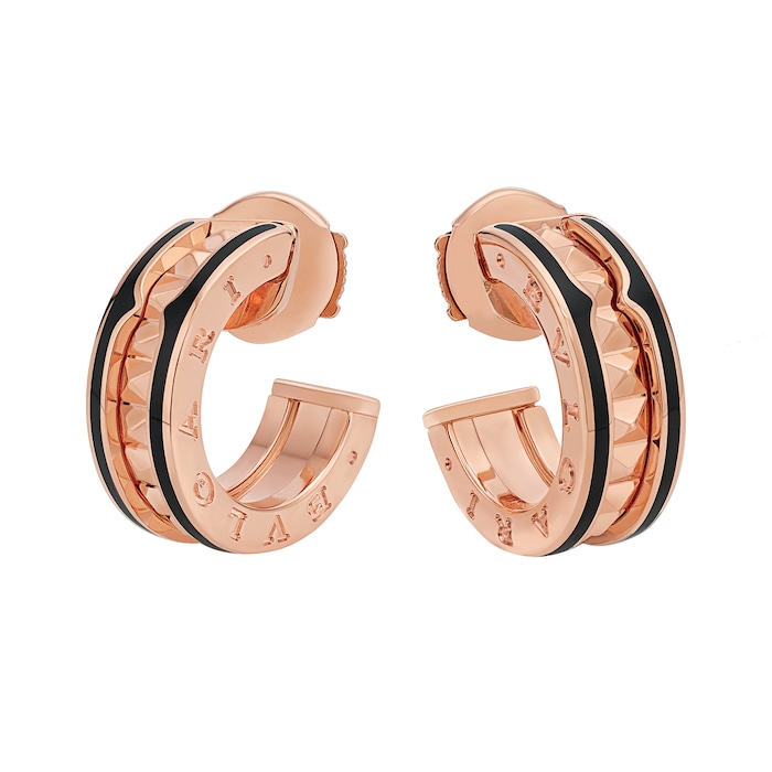 Bvlgari Jewelry 18k Rose Gold B.ZERO1 Stud Detail and Black Ceramic Hoop Earrings