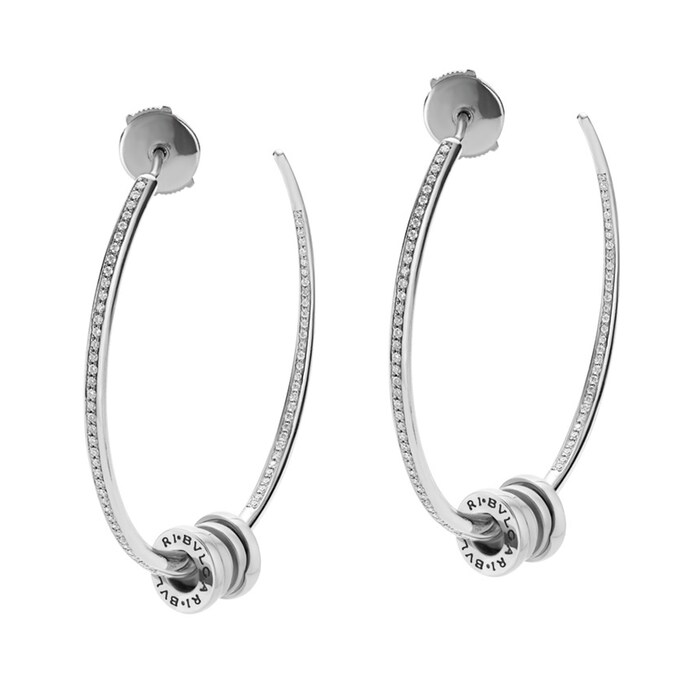 BVLGARI JEWELRY 18k White Gold B.ZERO1 0.42cttw Diamond Hoop Earrings