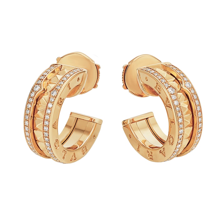 Bvlgari Jewelry 18k Yellow Gold B.ZERO1 Stud Detail and 0.27cttw Diamond Hoop Earrings