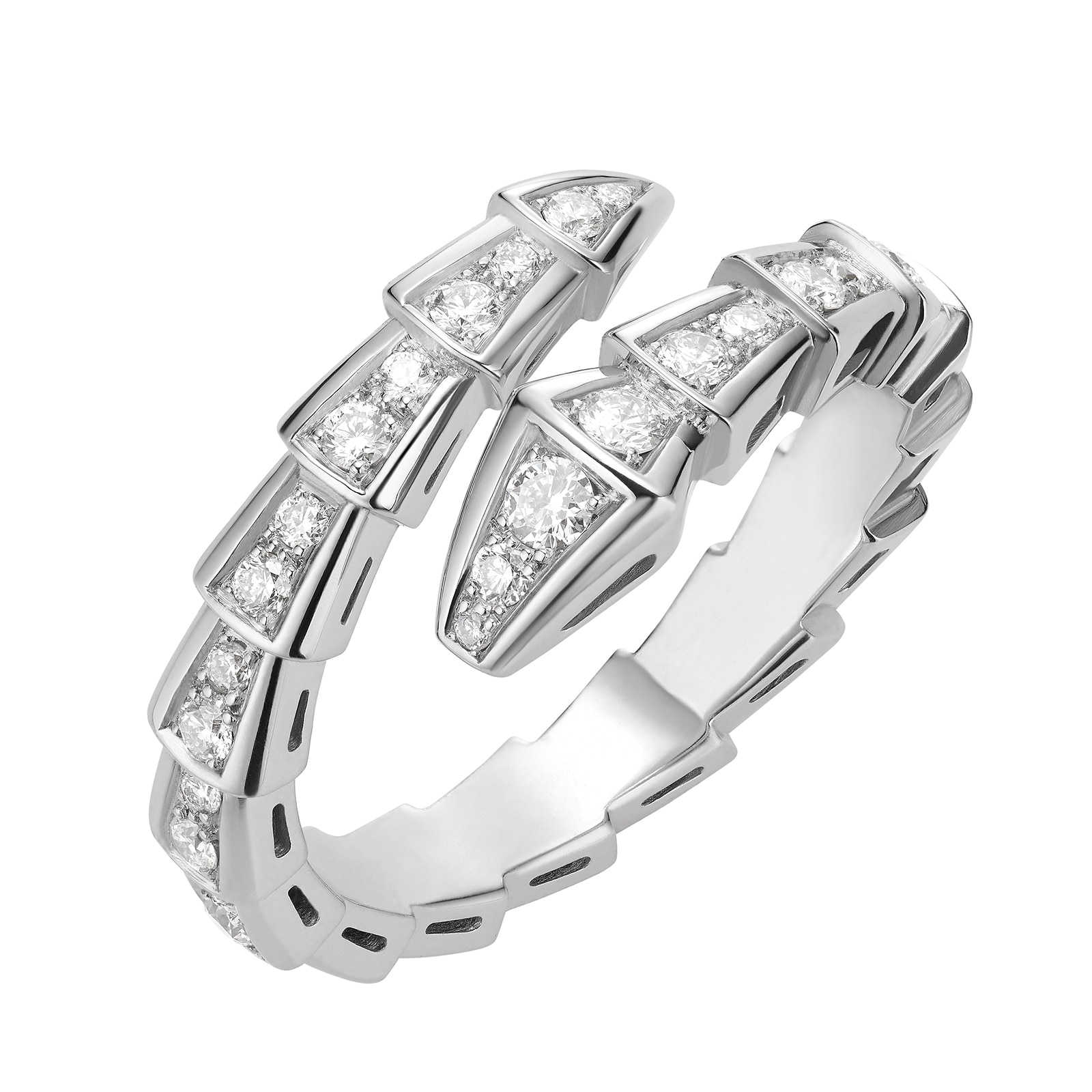 Bvlgari Jewelry 18k White Gold Serpenti Viper 0.66cttw Pave Diamond Ring -  Size Medium