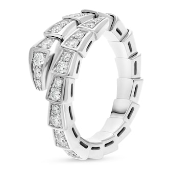 Bvlgari Jewelry 18k White Gold Serpenti Viper 0.66cttw Pave Diamond Ring - Size Medium