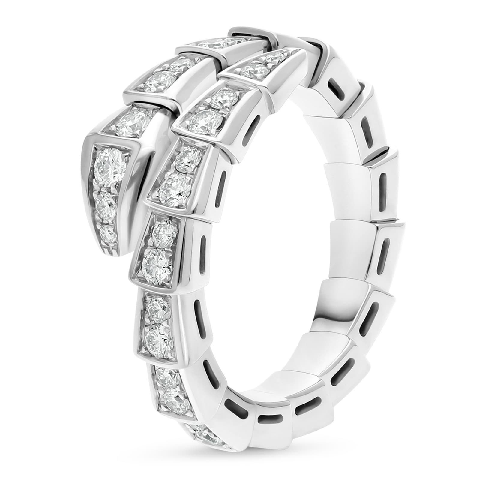 Bvlgari Jewelry 18k White Gold Serpenti Viper 0.66cttw Pave Diamond Ring - Size Medium
