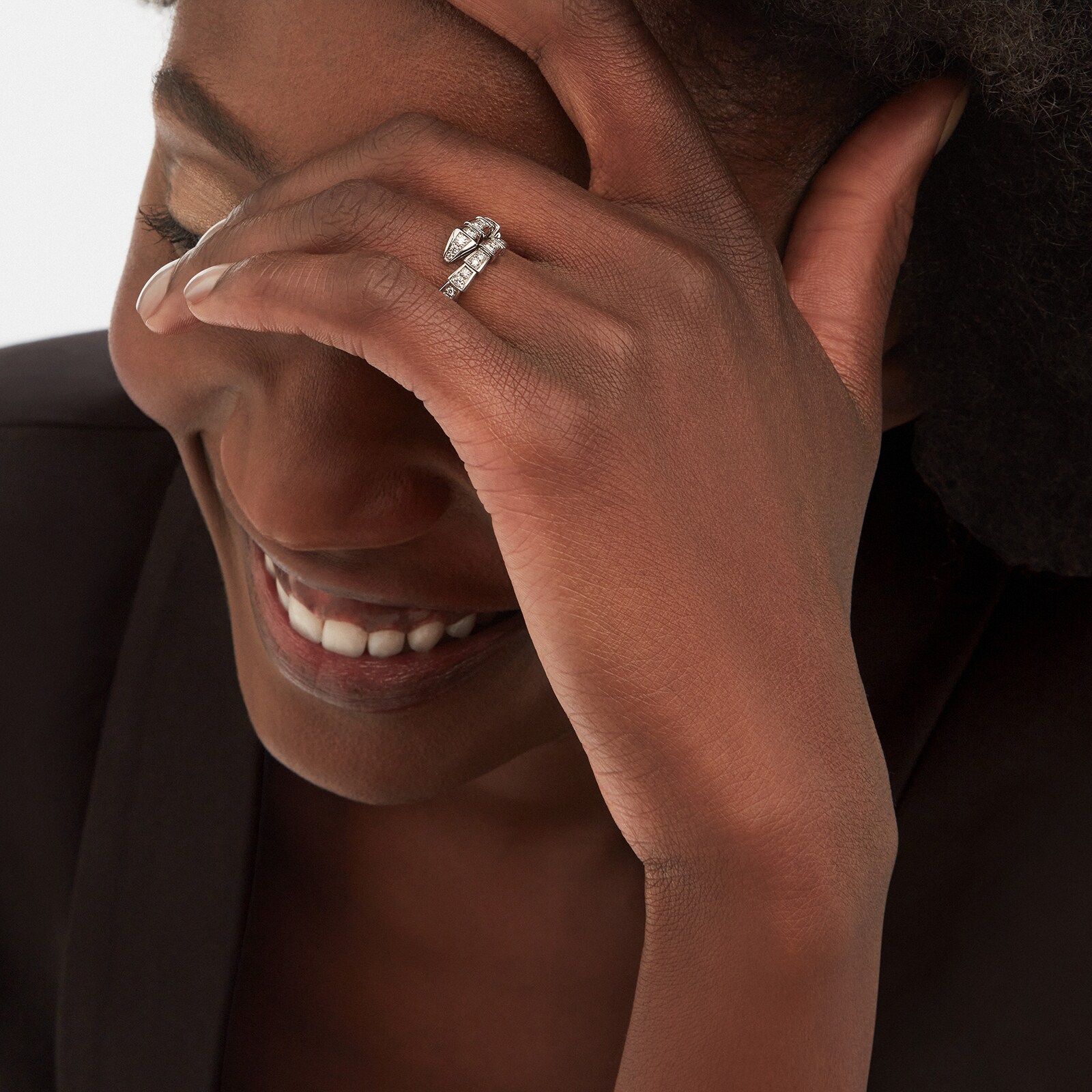 Bvlgari Jewelry 18k White Gold Serpenti Viper 0.66cttw Pave Diamond Ring - Size Medium