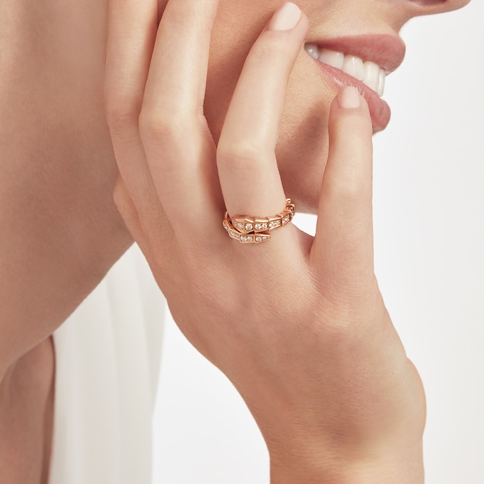 Bvlgari Jewelry 18k Rose Gold Serpenti Viper 0.59cttw Pave Diamond Ring - Size Small