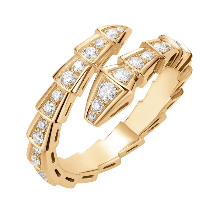 BVLGARI JEWELRY 18k Yellow Gold Serpenti 0.66cttw Diamond Ring Size Medium
