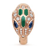 Bvlgari Jewelry 18k Rose Gold Serpenti 0.21cttw Sapphire and 0.38cttw Diamond and Malachite Ring - Size 6.5