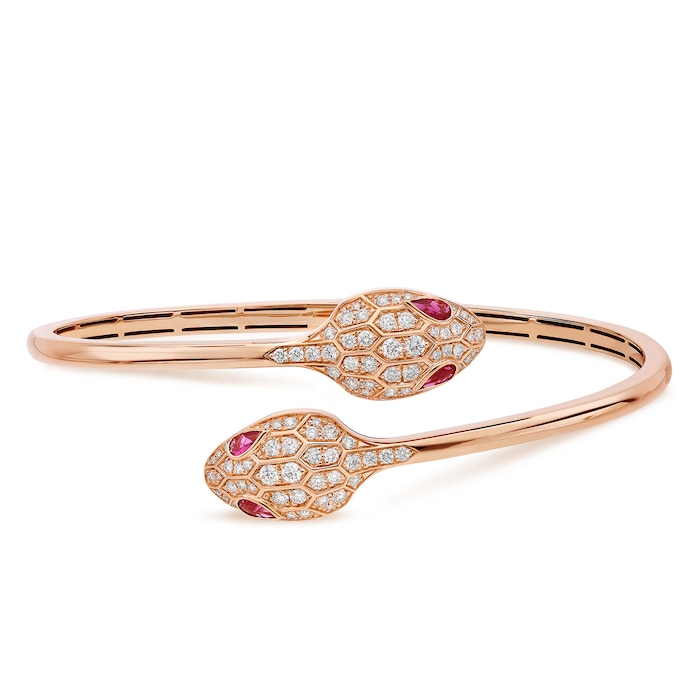 Bvlgari Jewelry 18k Rose Gold Serpenti 1.08cttw Diamond and Rubellite Bracelet - Size Medium
