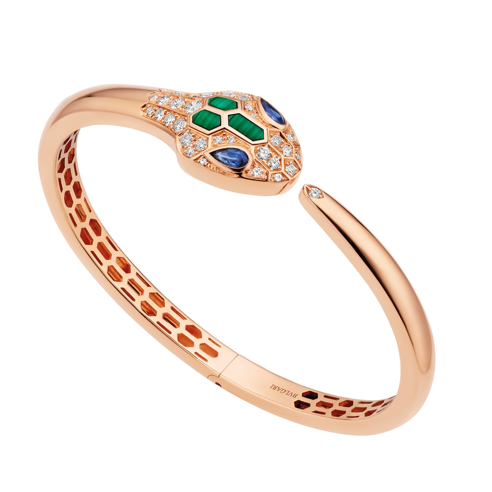 Bvlgari Jewelry 18k Rose Gold Serpenti  Sapphire and   Diamond and Malachite Bracelet - Size Medium 356196 | Mayors