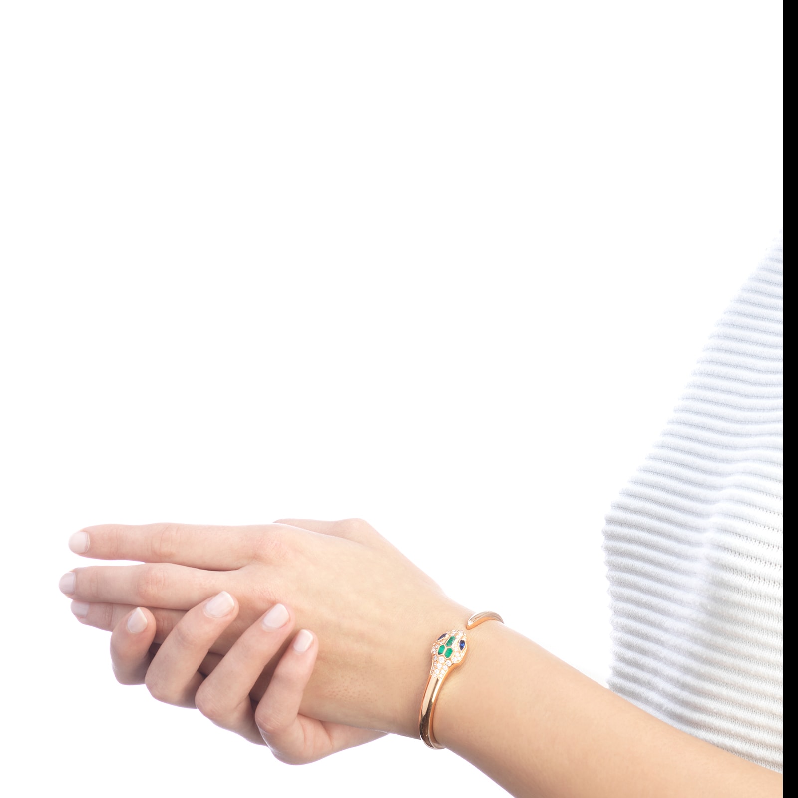 Bvlgari Jewelry 18k Rose Gold Serpenti 0.40cttw Sapphire and 0.50cttw Diamond and Malachite Bracelet - Size Medium