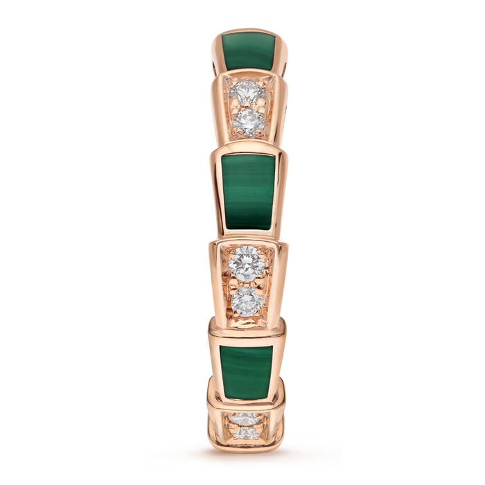 BVLGARI JEWELRY 18k Rose Gold Serpenti Viper 0.24cttw Diamond and Malachite Ring - Size 6.5