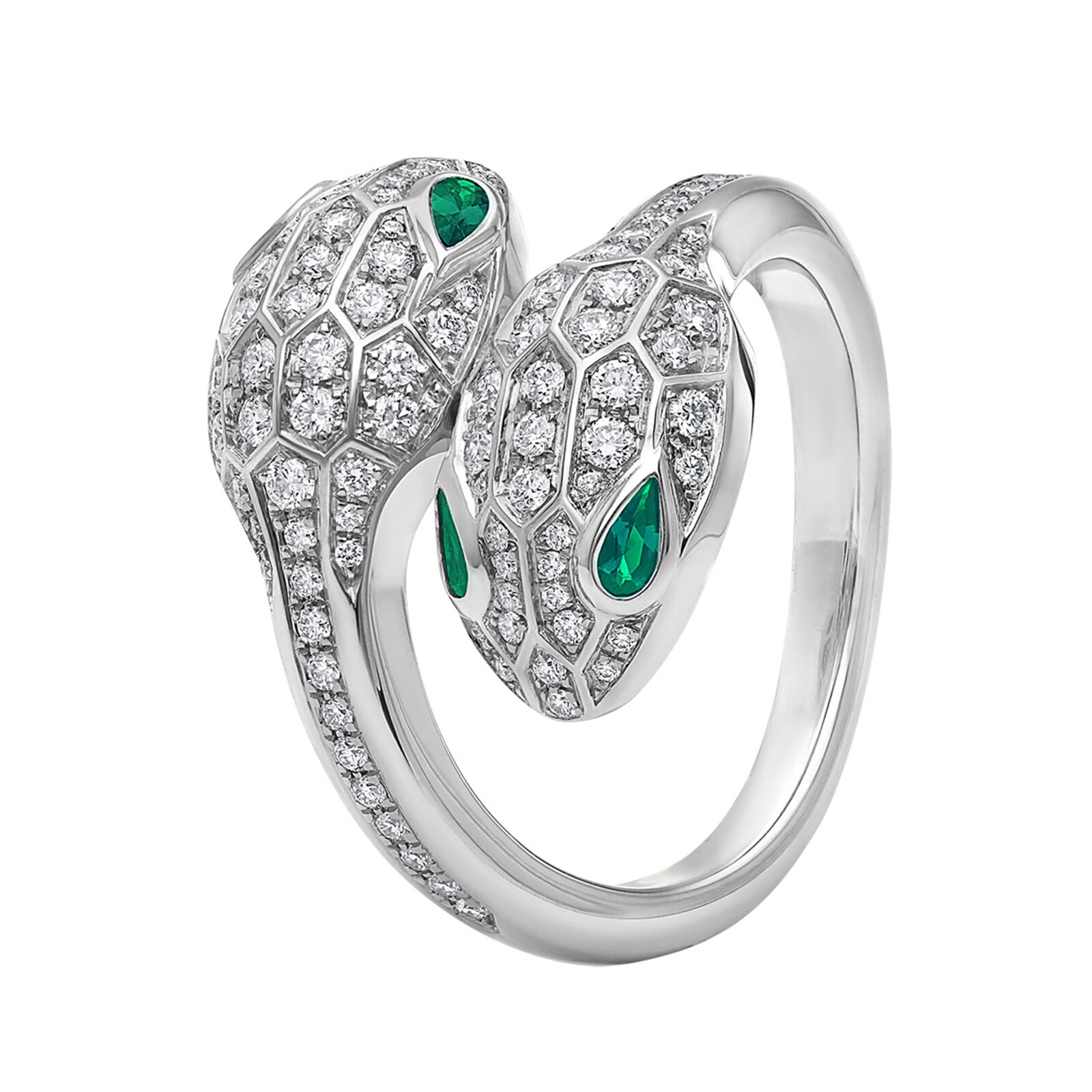 Bvlgari Jewelry 18k White Gold 0.57cttw Diamond and 0.23cttw Emerald Serpenti Ring Size 7 Bvlgari Jewelry 18k White Gold 0.57cttw Diamond and 0.23cttw Emerald Serpenti Ring Size 7