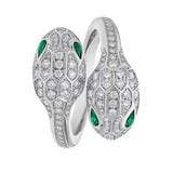 Bvlgari Jewelry 18k White Gold 0.57cttw Diamond and 0.23cttw Emerald Serpenti Ring Size 7
