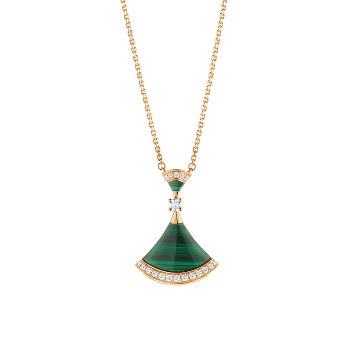 Bvlgari Jewelry 18k Yellow Gold 0.28cttw Diamond and Malachite Necklace