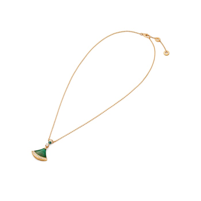 Bvlgari Jewelry 18k Yellow Gold 0.28cttw Diamond and Malachite Necklace