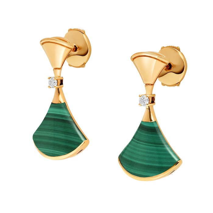 Bvlgari Jewelry 18k Yellow Gold 0.07cttw Diamond and Malachite Divas' Dream Earrings