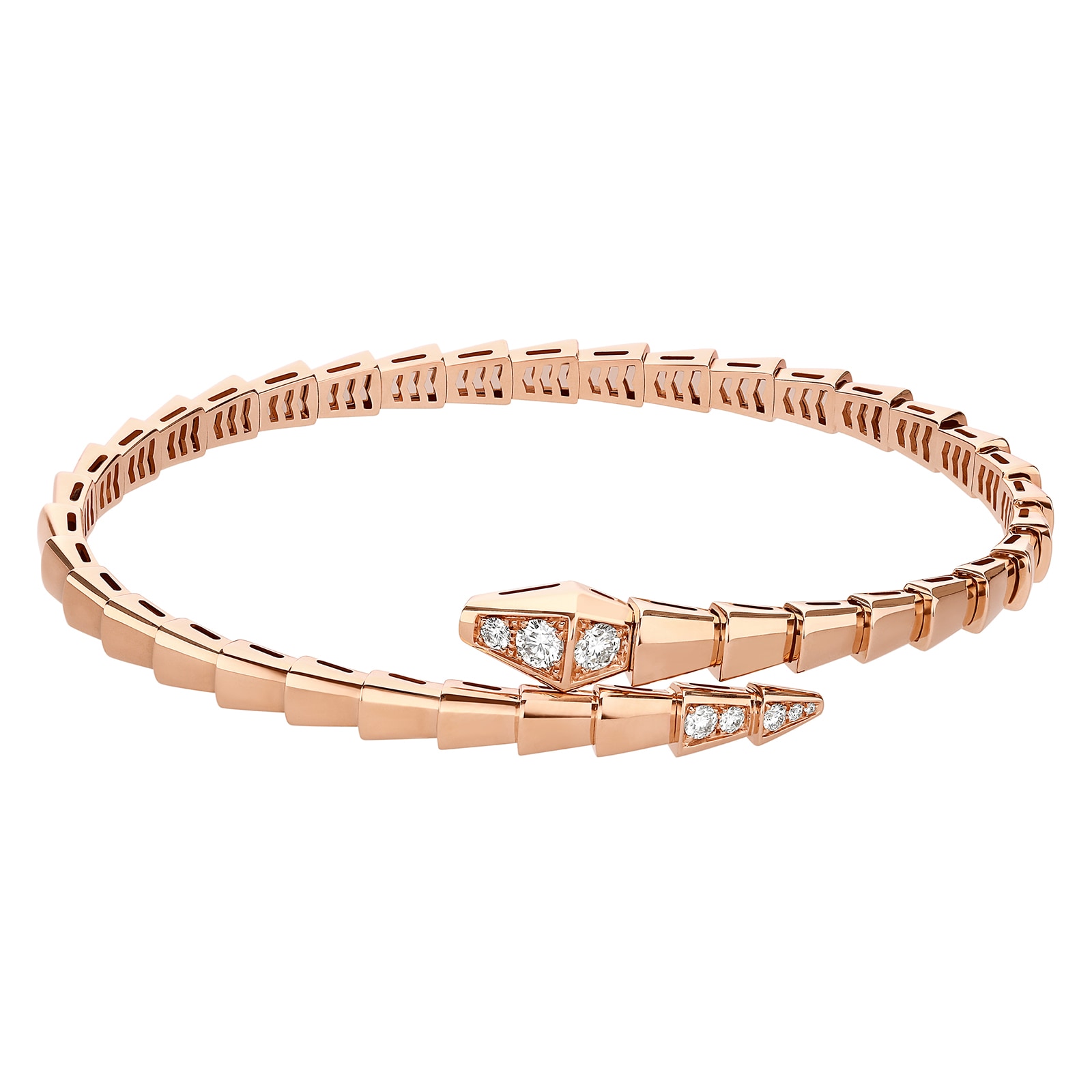 Bvlgari Jewelry 18K Rose Gold Serpenti Viper Diamond Bracelet - Size L
