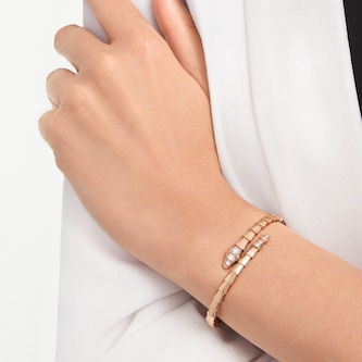 Bvlgari Jewelry 18K Rose Gold Serpenti Viper Diamond Bracelet - Size L