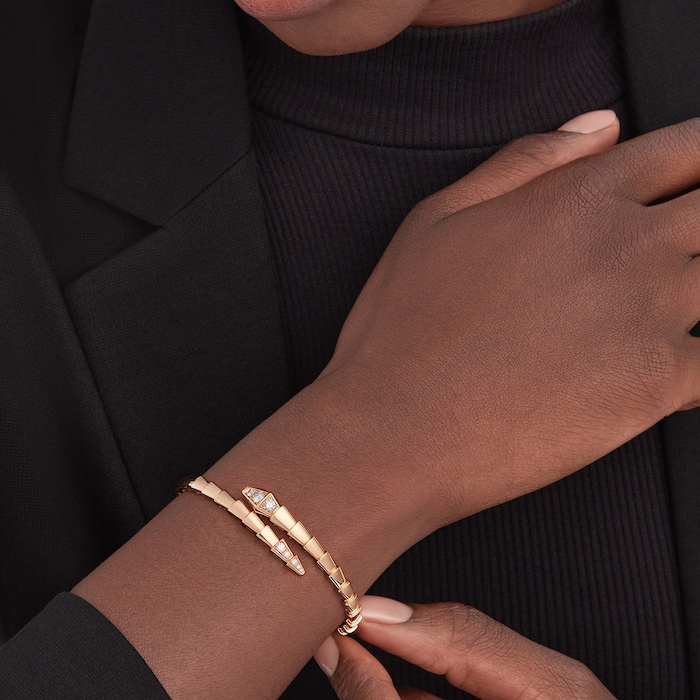 Bvlgari Jewelry 18K Rose Gold Serpenti Viper Diamond Bracelet - Size L