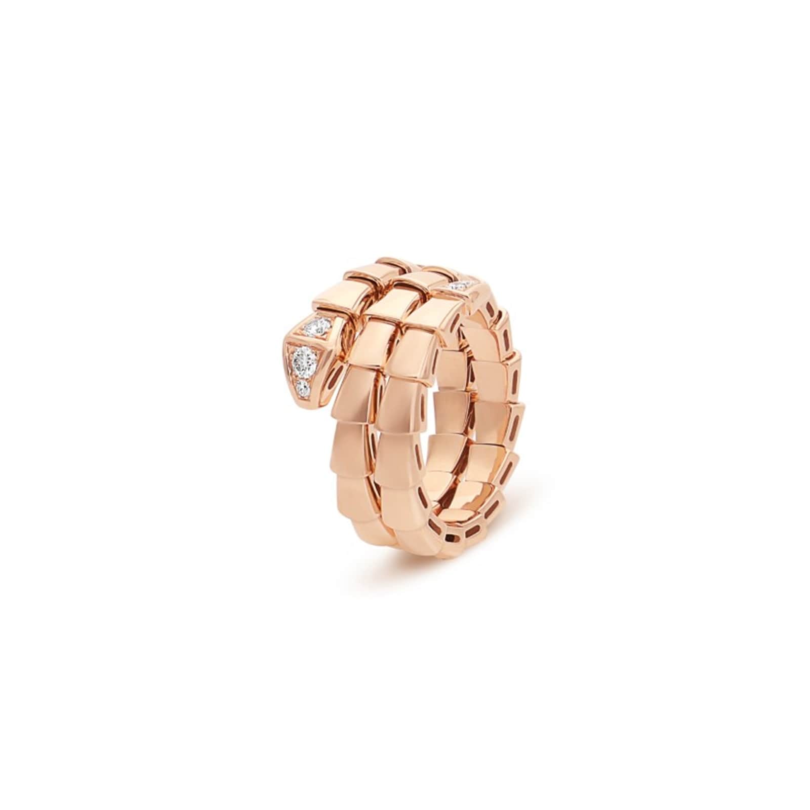 Bvlgari Jewelry 18K Rose Gold Serpenti Viper Diamond Snake Ring - Ring Size Small