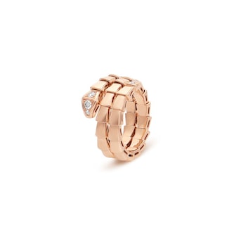 Bvlgari Jewelry 18K Rose Gold Serpenti Viper Diamond Snake Ring - Ring Size Small