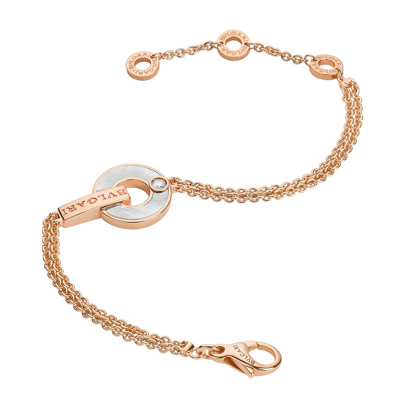 Bvlgari Jewelry 18k Rose Gold 0.06cttw Diamond and Mother of Pearl Bracelet Size S/M Bvlgari Jewelry 18k Rose Gold 0.06cttw Diamond and Mother of Pearl Bracelet Size S/M