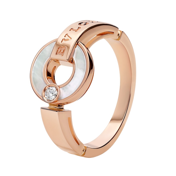 Bvlgari Jewelry 18k Rose Gold 0.04cttw Diamond and Mother of Pearl Bvlgari Bvlgari Ring Size 6.5